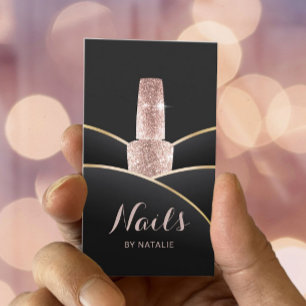 Carte De Visite Salon à ongle Rose or polonais manicuriste Black