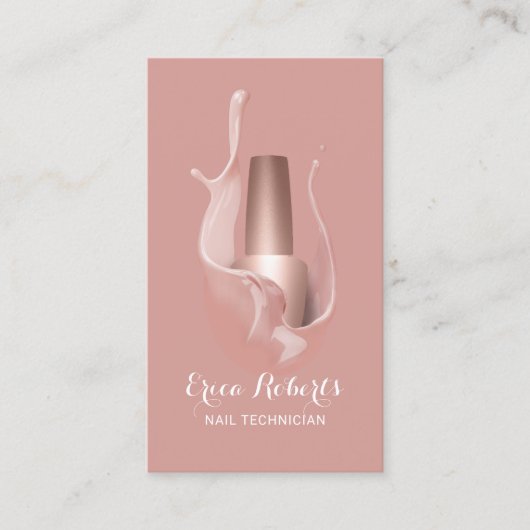 Carte De Visite Salon à ongle Rose or polonais Splash Manicuriste (Devant)