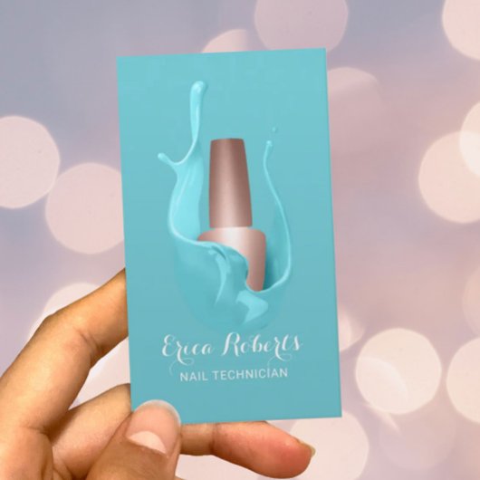 Carte De Visite Salon à ongle Rose or polonais Turquoise Splash