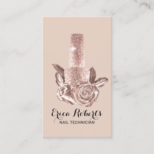 Carte De Visite Salon à ongle Rose polonais Gold Floral Manicurist (Devant)