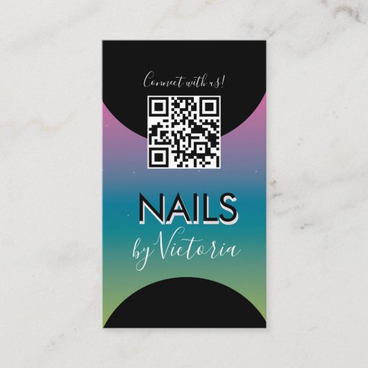 Carte De Visite Salon à ongles Beauté Artiste QR Code Gradient Arc (Devant)