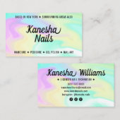 Carte De Visite Salon à ongles chic holographique en marbre glam c (Devant / Derrière)