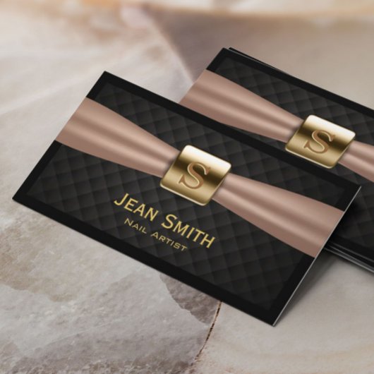 Carte De Visite Salon à ongles Chic or Monogramme Diamond Quilé