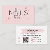 Carte De Visite Salon à ongles couleur rose QR (Devant / Derrière)