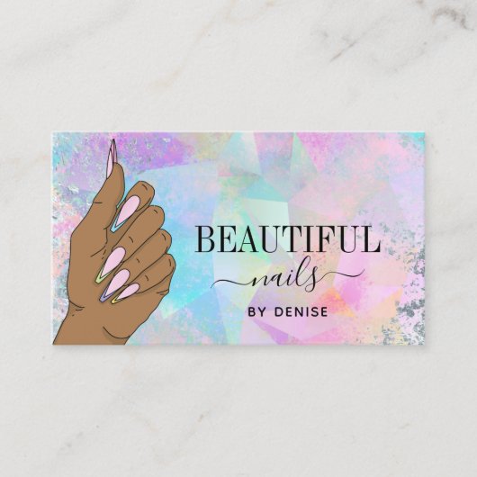Carte De Visite salon à ongles femme main holographe nails technic (Devant)