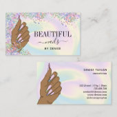 Carte De Visite salon à ongles femme main holographe nails technic (Devant / Derrière)
