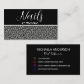 Carte De Visite Salon à ongles Girl Black Grey Leopard Poster de a (Devant / Derrière)