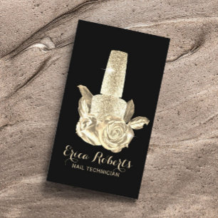 Carte De Visite Salon à ongles Gold Polonais Bouteille & Fleurs Ma