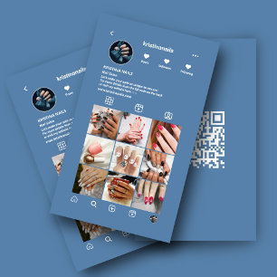 Carte De Visite Salon à ongles Instagram Photo Collage Dusty Blue