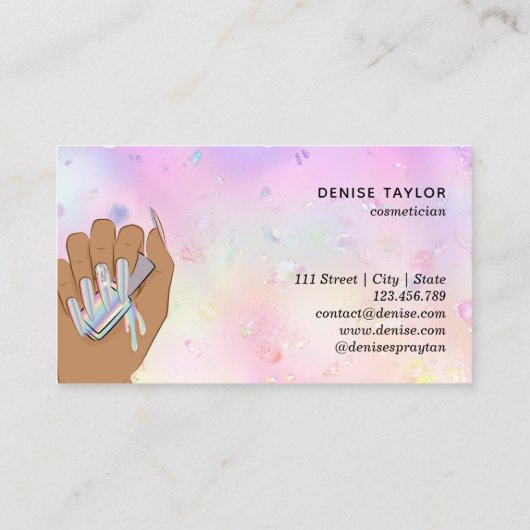 Carte De Visite salon à ongles iridescente femme technicien à ongl (Dos)