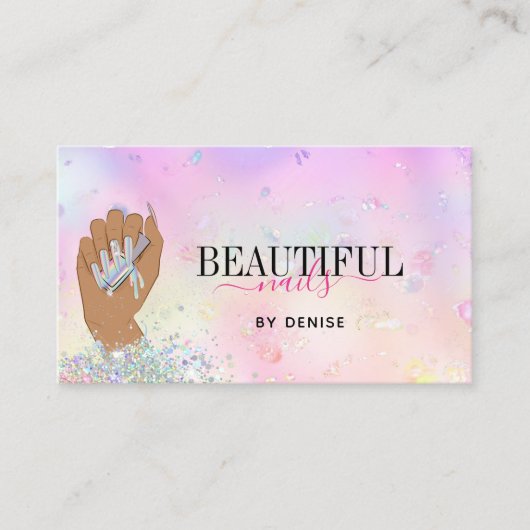 Carte De Visite salon à ongles iridescente femme technicien à ongl (Devant)