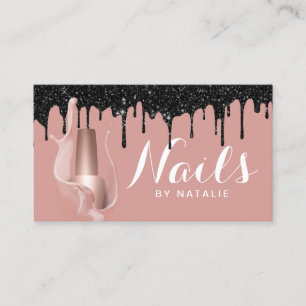 Carte De Visite Salon à ongles moderne Rose Gold Black Drives Mani