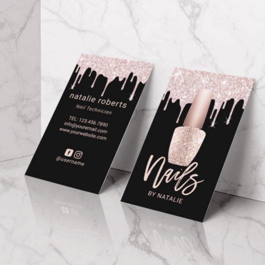 Carte De Visite Salon à ongles moderne Rose Gold Drives Nail Manic