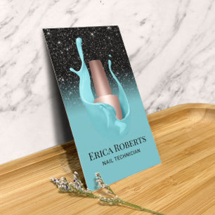 Carte De Visite Salon à ongles Noir & Turquoise Artiste de maquill