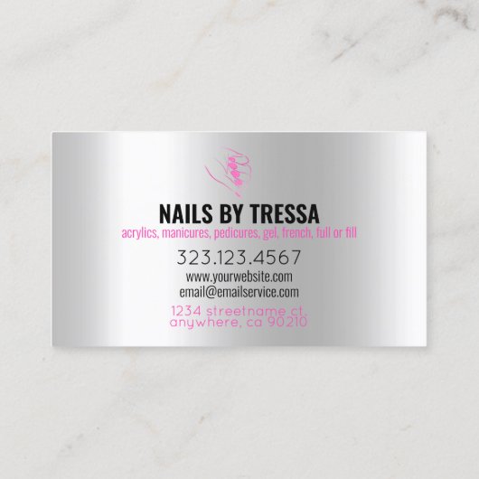 Carte De Visite Salon à ongles Platinum, Iridescente + Parties sci (Dos)