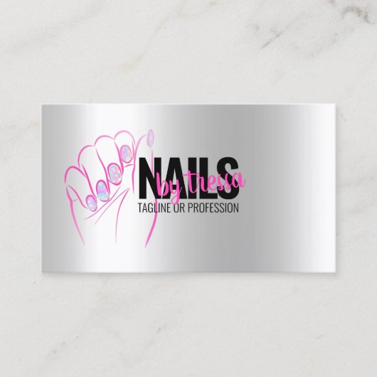 Carte De Visite Salon à ongles Platinum, Iridescente + Parties sci (Devant)