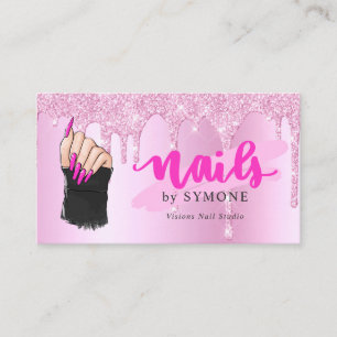 Carte De Visite Salon à ongles rose Diamond Déchets Parties scin