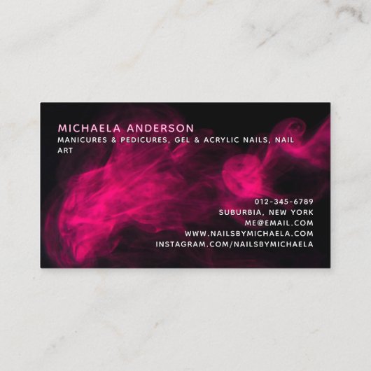 Carte De Visite Salon à ongles rose et fumée/Technicien (Dos)