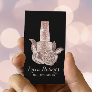 Carte De Visite Salon à ongles Rose or Floral Polonais Manicuriste