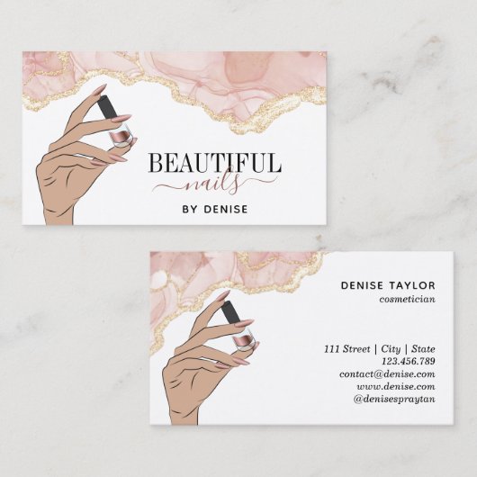 Carte De Visite salon à ongles rose vif femme technicien des ongle (Devant / Derrière)
