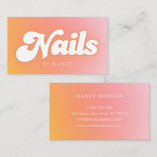 Carte De Visite Salon à ongles Super Retro Peach (Devant / Derrière)