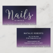 Carte De Visite Salon à ongles violet luxueux Typographie diamant (Devant / Derrière)