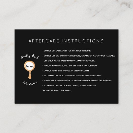 Carte De Visite Salon AfterCare pour Lash Extensions (Devant)