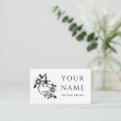 Carte De Visite Salon Artiste De Tatouage Floral Épée Classique Bl (Debout devant)