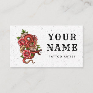Carte De Visite Salon Artiste De Tatouage Floral Serpent Rouge Rep