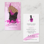 Carte De Visite Salon Artiste Nail Tech Parties scintillant rose g (Devant / Derrière)