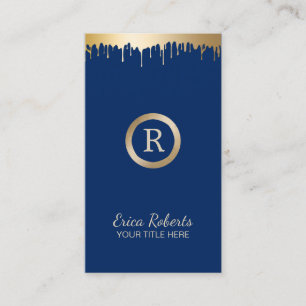Carte De Visite Salon chic de monogramme de bleu marine d'or de