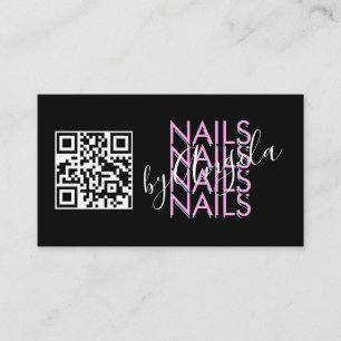 Carte De Visite Salon Cils Gras Ongles Code QR Rose Noir 