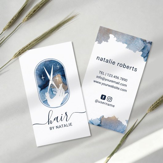 Carte De Visite Salon d'aquarelle pour ciseaux de cheveux et logo 