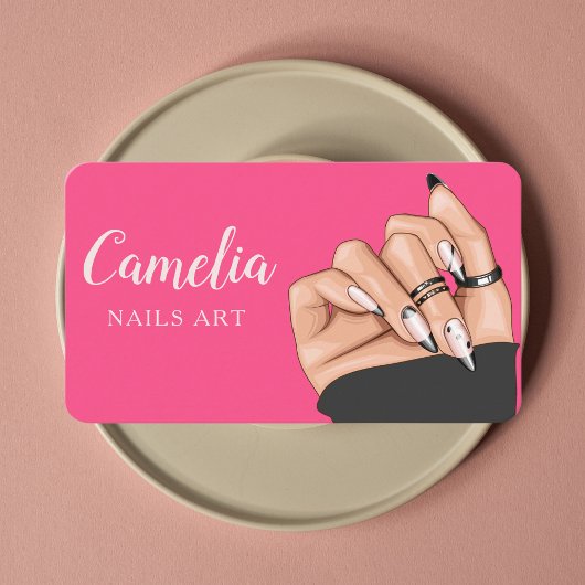 Carte De Visite Salon d'art professionnel noir rose ongle Qr Code