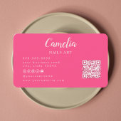 Carte De Visite Salon d'art professionnel noir rose ongle Qr Code