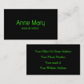 Carte De Visite Salon d'artiste de maquillage noir néon vert brill (Devant / Derrière)