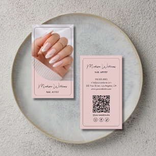 Carte De Visite Salon d'artiste en onglerie Manucure QR Rose