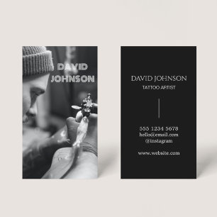 Carte De Visite Salon d'artiste moderne de tatouage noir et blanc