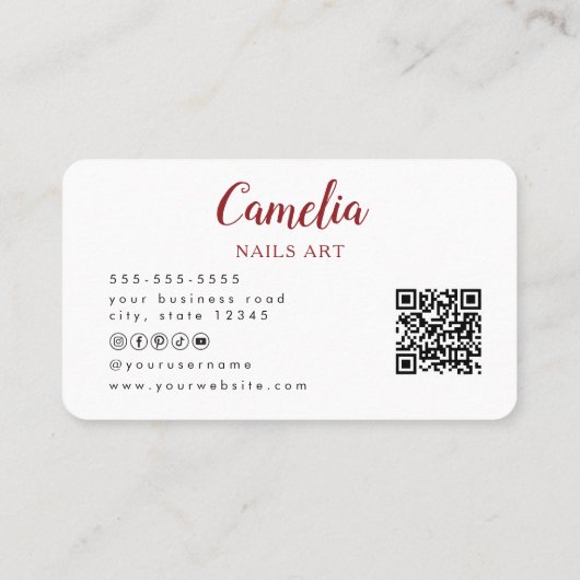 Carte De Visite Salon d'artiste moderne Red Nail Code Qr Code Cart (Dos)