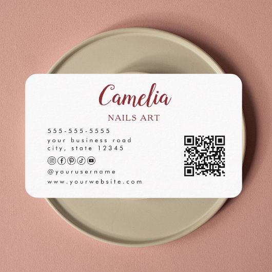 Carte De Visite Salon d'artiste moderne Red Nail Code Qr Code Cart