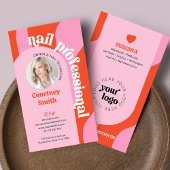 Carte De Visite Salon d'artiste tendance rose et rouge rétro ongle