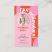 Carte De Visite Salon d'artiste tendance rose et rouge rétro ongle (Devant)