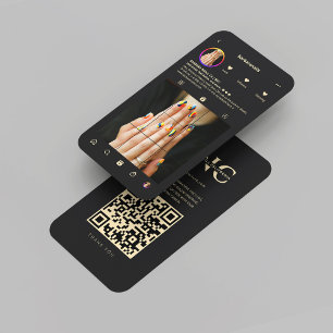 Carte De Visite Salon d'artistes de ongles moderne Instagram noir