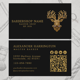 Carte De Visite Salon de barbier Master Gold Stag Qr Code Icônes s
