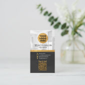Carte De Visite Salon de beauté Black Gold Code QR Rendez-vous (Debout devant)