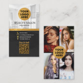 Carte De Visite Salon de beauté Black Gold Code QR Rendez-vous (Devant / Derrière)