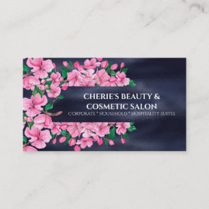 Carte De Visite Salon de beauté bleu rose chic en fleurs de ceris