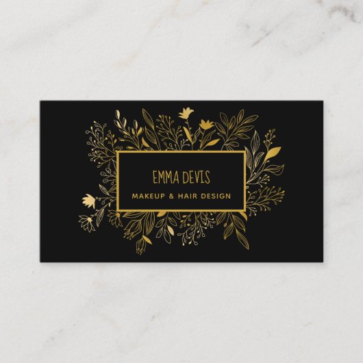 Carte De Visite Salon de beauté Botanique Noir Or Rendez-vous sur  (Devant)