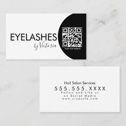 Carte De Visite Salon de beauté Cils Cils QR CODE (Devant / Derrière)