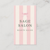 Carte De Visite Salon de beauté Code QR Ruban rayé rose et vert (Devant)